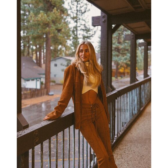 Rumored Yellowstone Faux Leather Suede Saddle Brown low rise lace tie up pants. - Picture 4 of 11